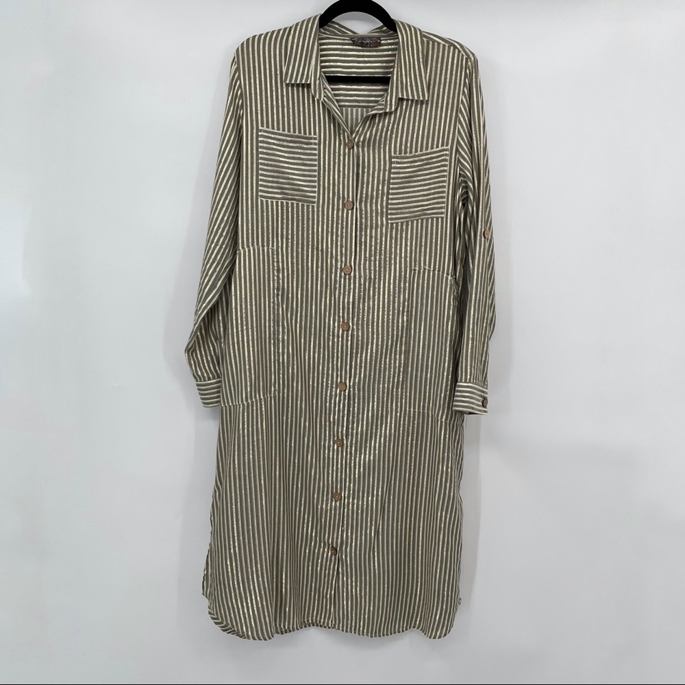 J Glee Olive Green & White Striped T Shirt Dress